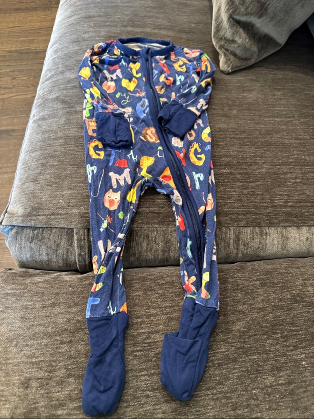 Little Sleepies Navy Blue Alphabet & Animal Print Footed One-Piece